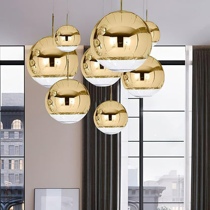 Mirror Ball Pendant Light – Modern Kitchen Pendant Lighting in Gold and Chrome, Adjustable Height, Reflective Design