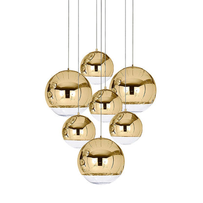 Mirror Ball Pendant Light – Modern Kitchen Pendant Lighting in Gold and Chrome, Adjustable Height, Reflective Design