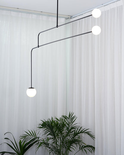 Sculptural Ceiling Light with Opaline Glass Diffusers Black & Brass Finish Multi-Arm Design for Dining Room Entryway Modern Overhead Fixture