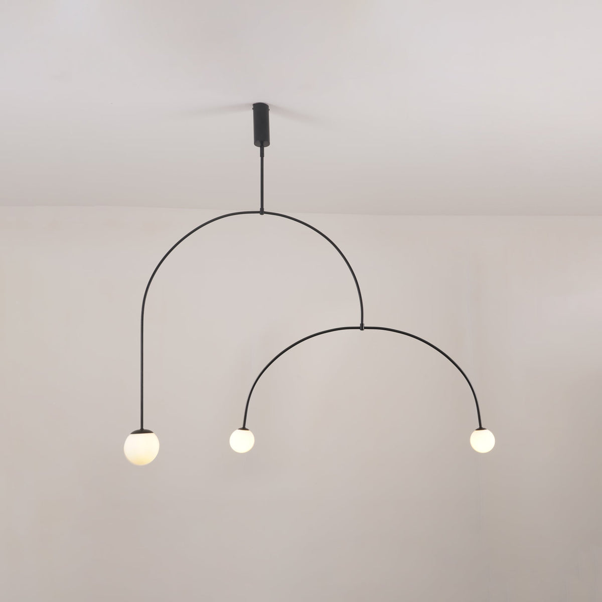 Sculptural Ceiling Light with Opaline Glass Diffusers Black & Brass Finish Multi-Arm Design for Dining Room Entryway Modern Overhead Fixture