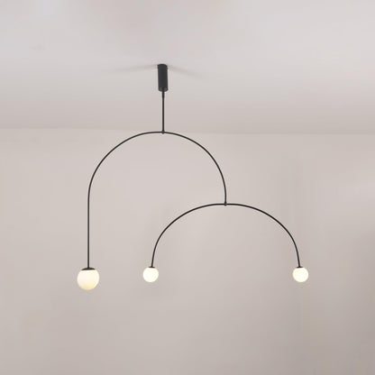Sculptural Ceiling Light with Opaline Glass Diffusers Black & Brass Finish Multi-Arm Design for Dining Room Entryway Modern Overhead Fixture