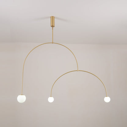 Sculptural Ceiling Light with Opaline Glass Diffusers Black & Brass Finish Multi-Arm Design for Dining Room Entryway Modern Overhead Fixture