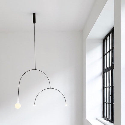 Sculptural Ceiling Light with Opaline Glass Diffusers Black & Brass Finish Multi-Arm Design for Dining Room Entryway Modern Overhead Fixture