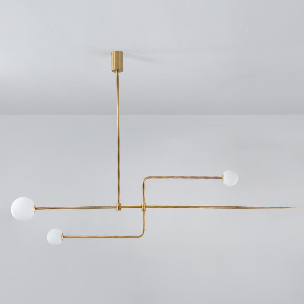 Sculptural Ceiling Light with Opaline Glass Diffusers Black & Brass Finish Multi-Arm Design for Dining Room Entryway Modern Overhead Fixture