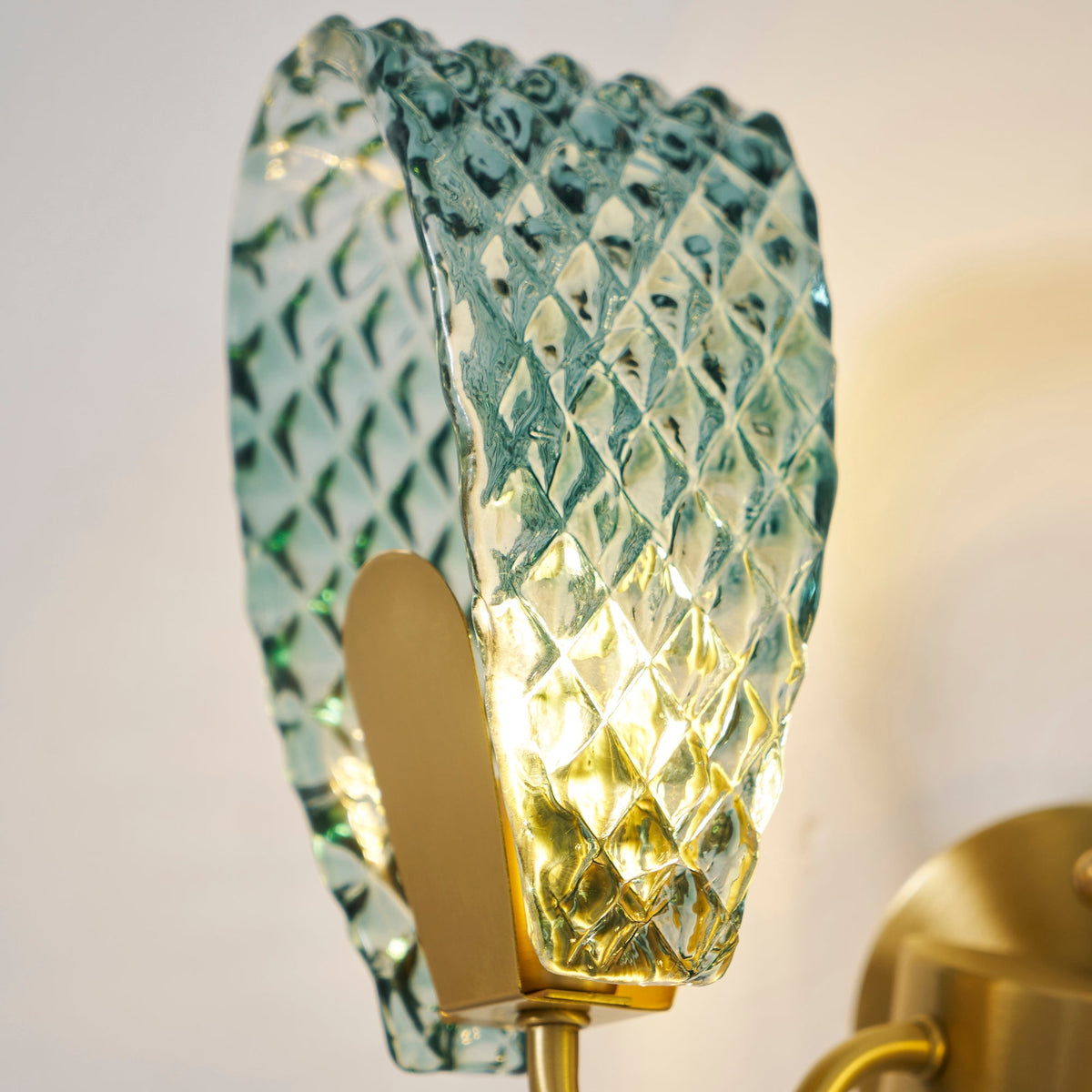 Vintage Brass and Blue Glass Wall Sconce for Bedroom Hallway Living Room – Elegant Decorative 2-Light or 3-Light Fixture with Diamond Textur