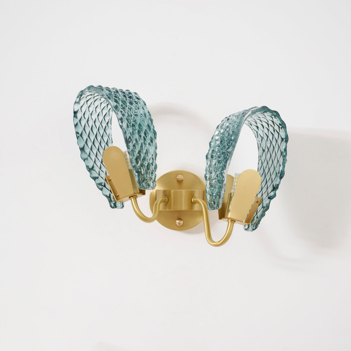 Vintage Brass and Blue Glass Wall Sconce for Bedroom Hallway Living Room – Elegant Decorative 2-Light or 3-Light Fixture with Diamond Textur