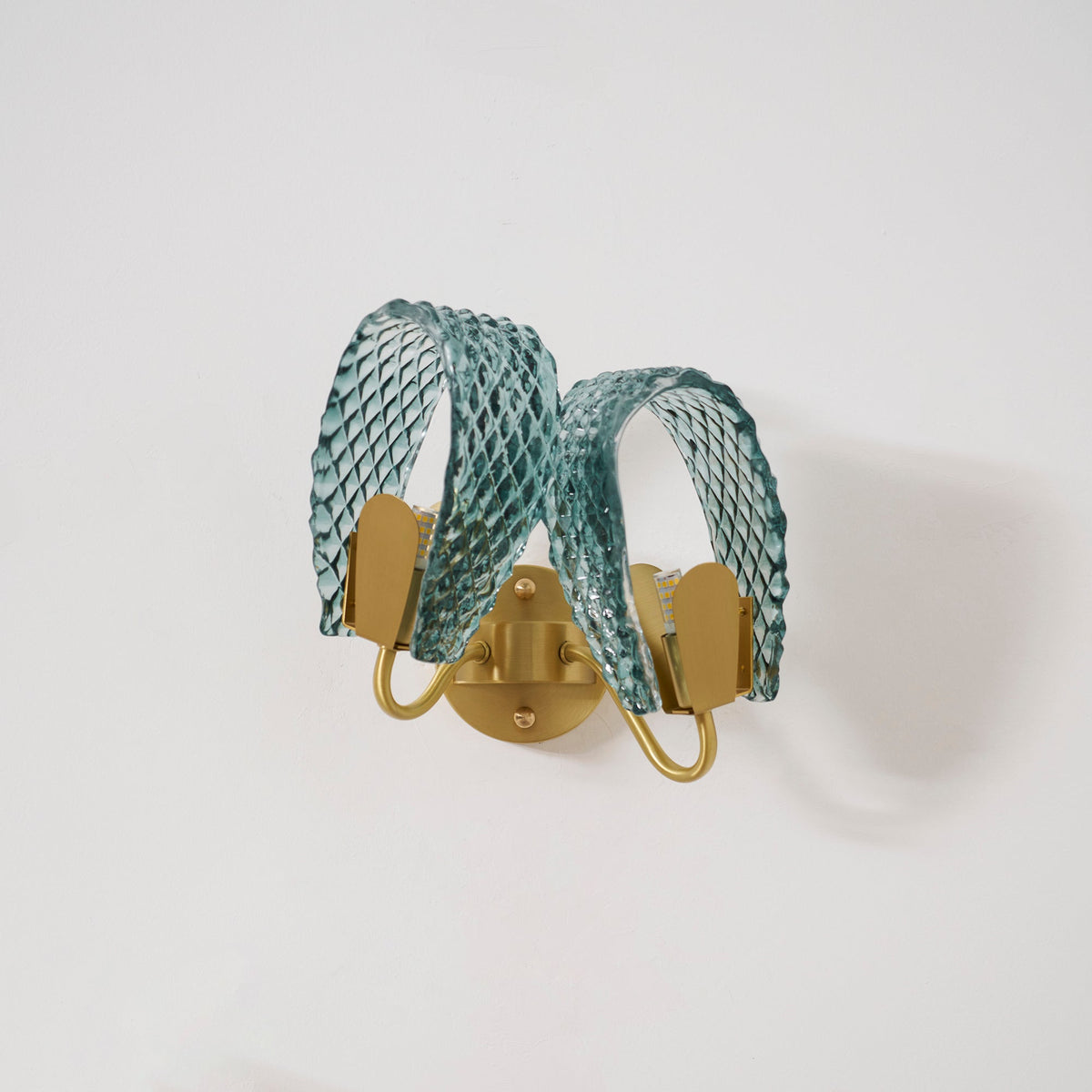 Vintage Brass and Blue Glass Wall Sconce for Bedroom Hallway Living Room – Elegant Decorative 2-Light or 3-Light Fixture with Diamond Textur