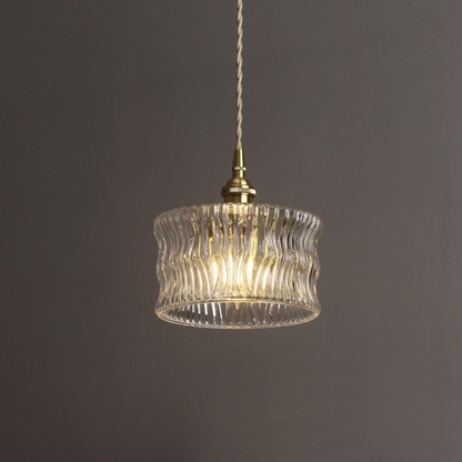 Textured Glass Drop Fixture with Brass Trim & Adjustable Cord for Kitchen Islands & Dining Spaces E27 Socket