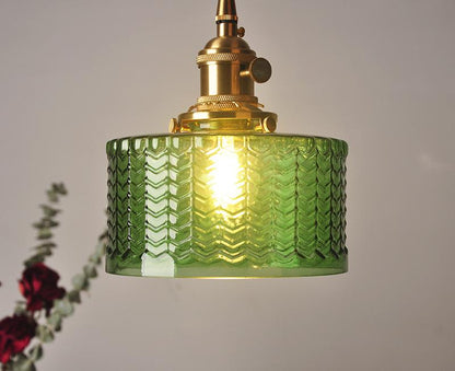 Textured Glass Drop Fixture with Brass Trim & Adjustable Cord for Kitchen Islands & Dining Spaces E27 Socket