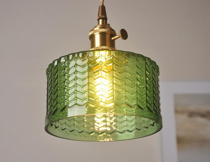 Textured Glass Drop Fixture with Brass Trim & Adjustable Cord for Kitchen Islands & Dining Spaces E27 Socket