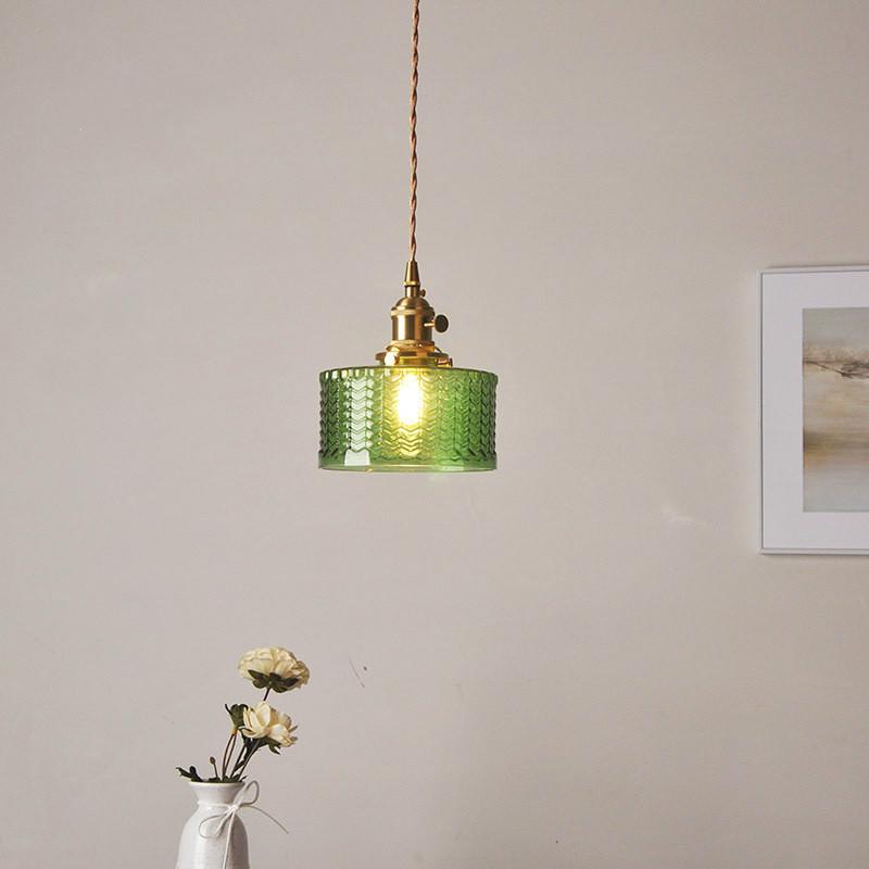 Textured Glass Drop Fixture with Brass Trim & Adjustable Cord for Kitchen Islands & Dining Spaces E27 Socket