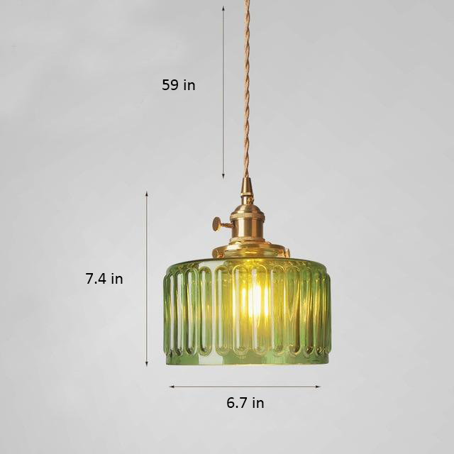 Textured Glass Drop Fixture with Brass Trim & Adjustable Cord for Kitchen Islands & Dining Spaces E27 Socket