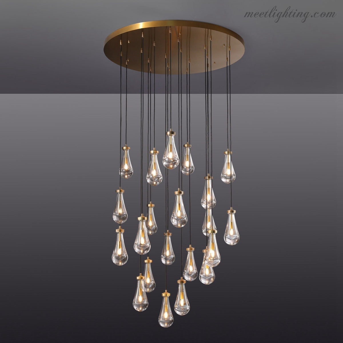 Cascading Glass Globe Chandelier – Dimmable LED Brass Fixture for Dining Room & Foyer – 18 to 60 Inch Multi-Light Statement Piece