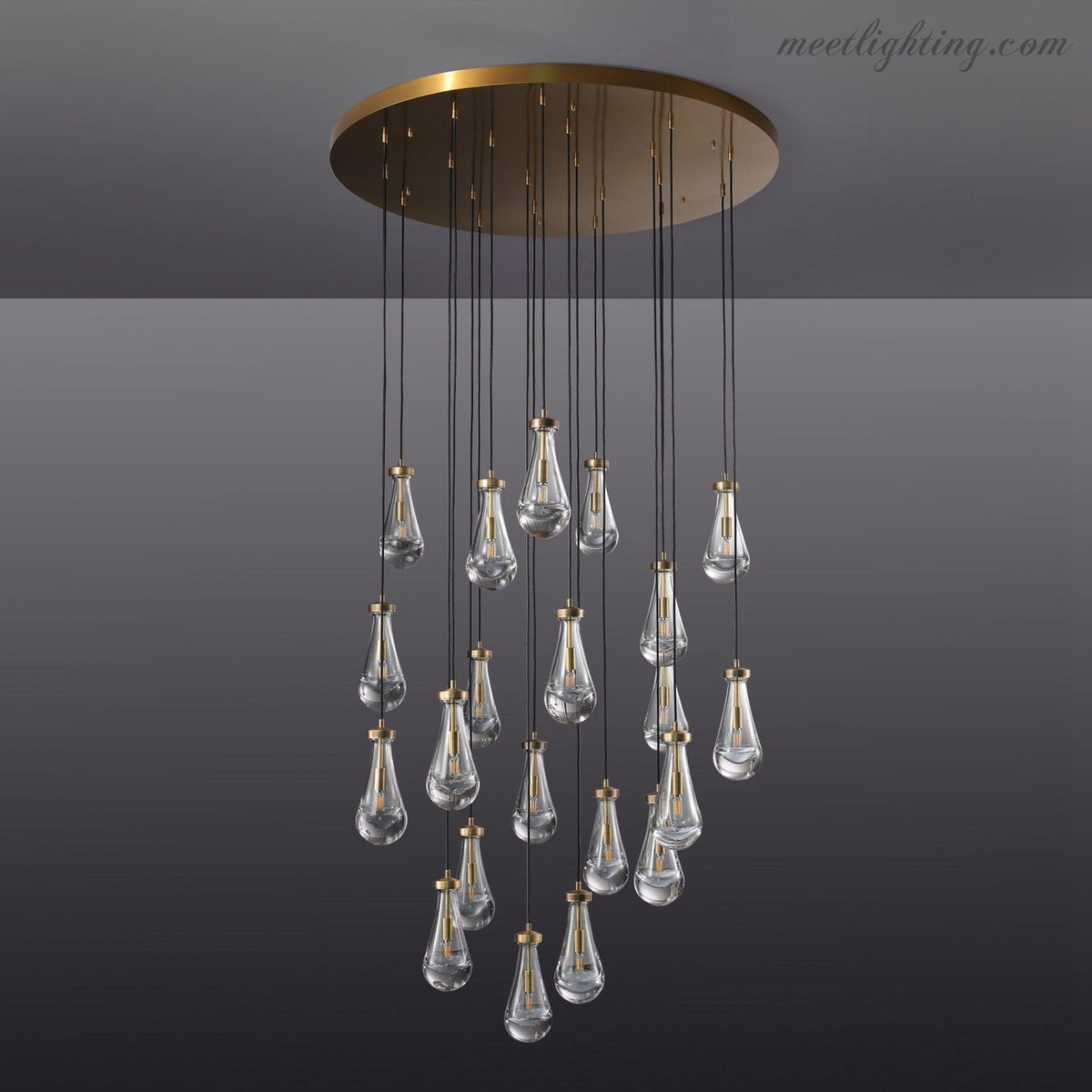 Cascading Glass Globe Chandelier – Dimmable LED Brass Fixture for Dining Room & Foyer – 18 to 60 Inch Multi-Light Statement Piece
