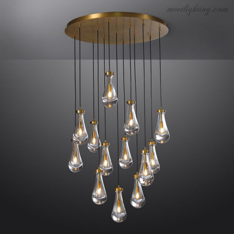 Cascading Glass Globe Chandelier – Dimmable LED Brass Fixture for Dining Room & Foyer – 18 to 60 Inch Multi-Light Statement Piece