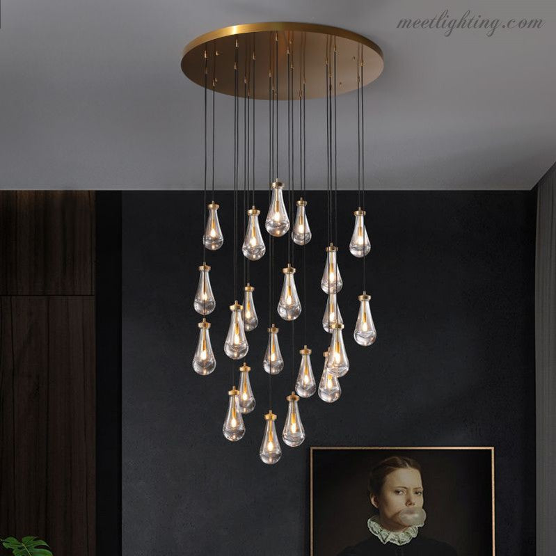 Cascading Glass Globe Chandelier – Dimmable LED Brass Fixture for Dining Room & Foyer – 18 to 60 Inch Multi-Light Statement Piece