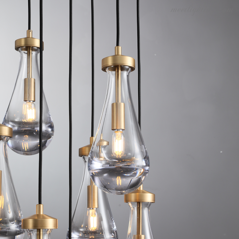 Cascading Glass Globe Chandelier – Dimmable LED Brass Fixture for Dining Room & Foyer – 18 to 60 Inch Multi-Light Statement Piece