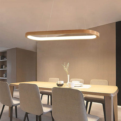 Wood Linear LED Pendant Light 35 in Dimmable Adjustable Dining Table Kitchen Island Fixture Natural Finish Bar Counter Lighting Modern Scand