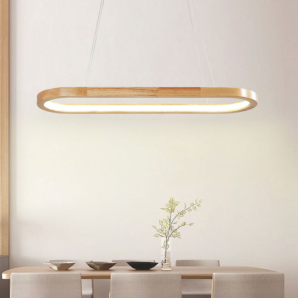 Wood Linear LED Pendant Light 35 in Dimmable Adjustable Dining Table Kitchen Island Fixture Natural Finish Bar Counter Lighting Modern Scand