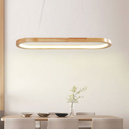 Wood Linear LED Pendant Light 35 in Dimmable Adjustable Dining Table Kitchen Island Fixture Natural Finish Bar Counter Lighting Modern Scand