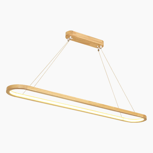 Suspension LED linéaire en bois 35 po, intensité variable, réglable, luminaire pour table à manger, îlot de cuisine, finition naturelle, éclairage de comptoir de bar, style scandinave moderne