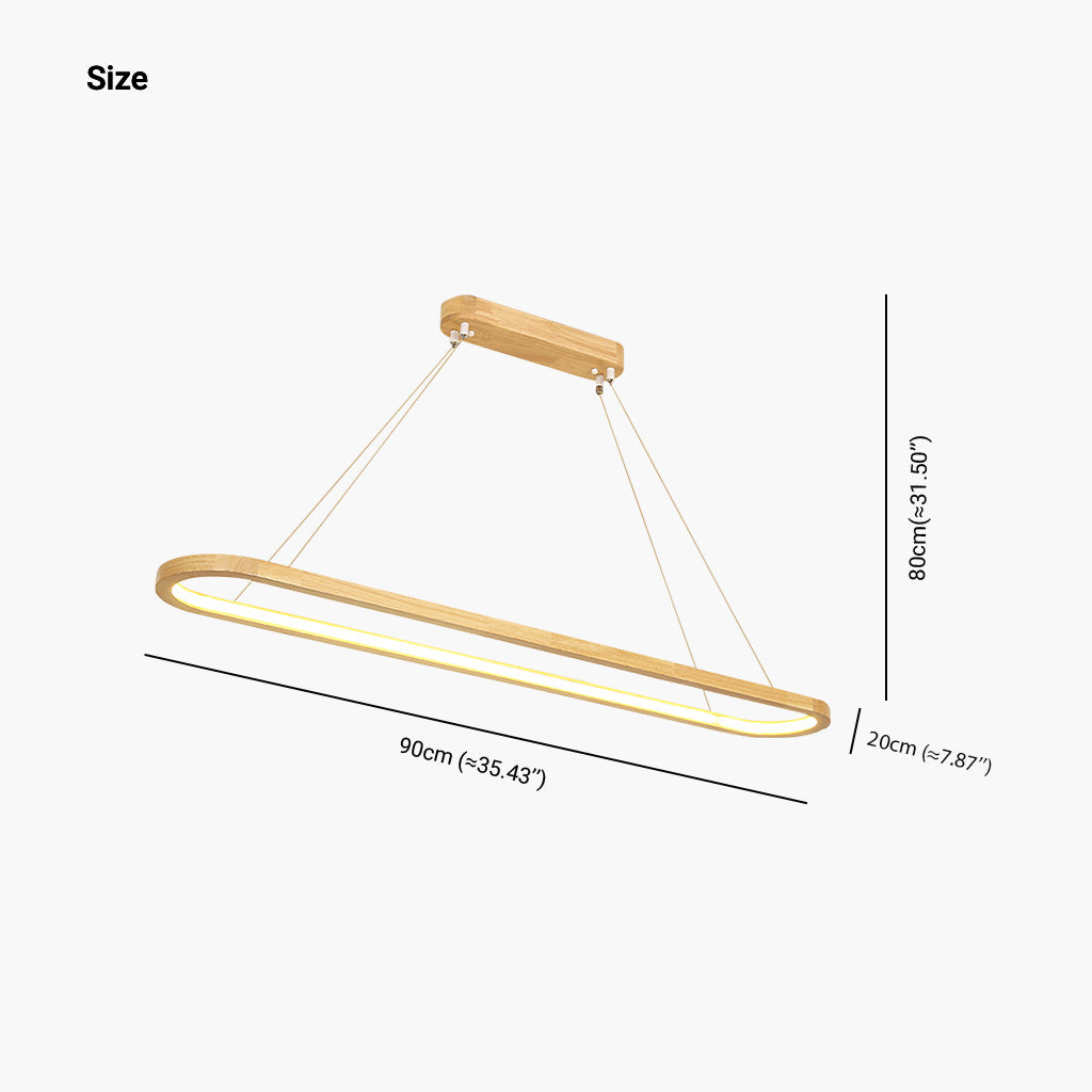 Wood Linear LED Pendant Light 35 in Dimmable Adjustable Dining Table Kitchen Island Fixture Natural Finish Bar Counter Lighting Modern Scand