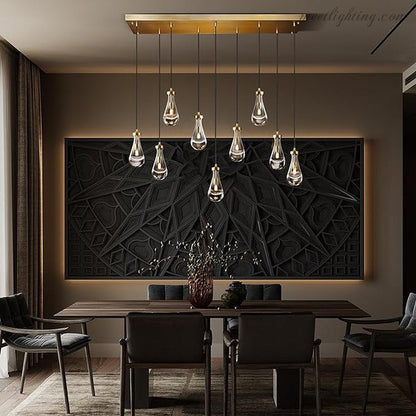 Linear Glass Teardrop Fixture Brass Nickel Black Finish LED Dining Room Bedroom Living Room Restaurant Hotel Ceiling Statement Light