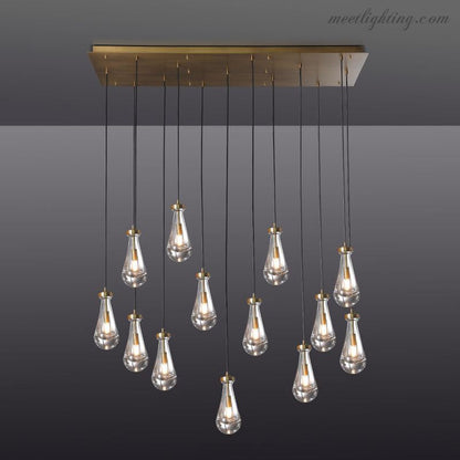 Linear Glass Teardrop Fixture Brass Nickel Black Finish LED Dining Room Bedroom Living Room Restaurant Hotel Ceiling Statement Light