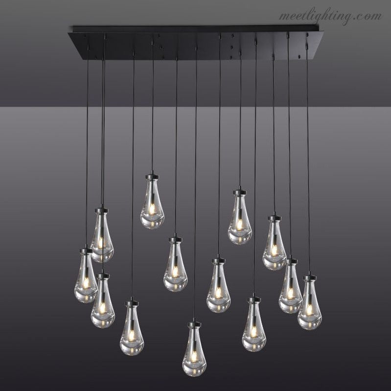 Linear Glass Teardrop Fixture Brass Nickel Black Finish LED Dining Room Bedroom Living Room Restaurant Hotel Ceiling Statement Light