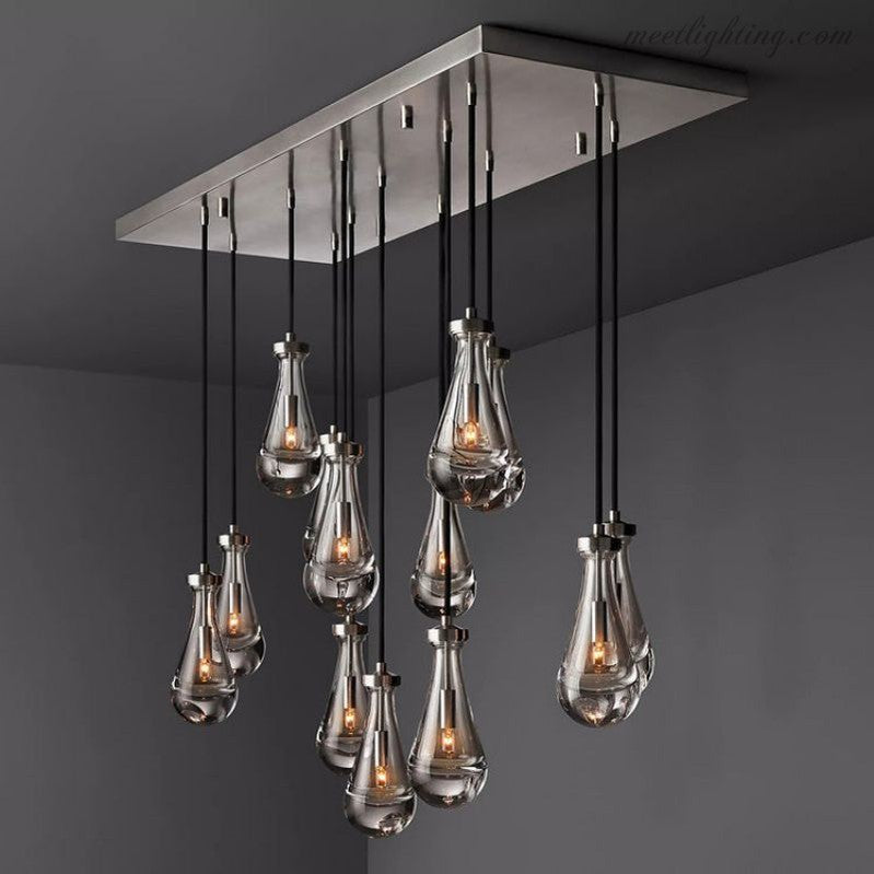 Linear Glass Teardrop Fixture Brass Nickel Black Finish LED Dining Room Bedroom Living Room Restaurant Hotel Ceiling Statement Light