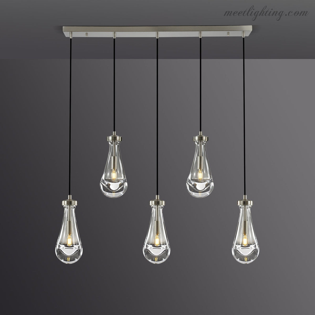 Linear Glass Teardrop Fixture Brass Nickel Black Finish LED Dining Room Bedroom Living Room Restaurant Hotel Ceiling Statement Light