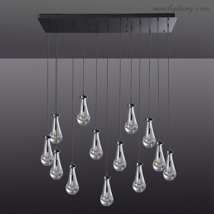 Linear Glass Teardrop Fixture Brass Nickel Black Finish LED Dining Room Bedroom Living Room Restaurant Hotel Ceiling Statement Light