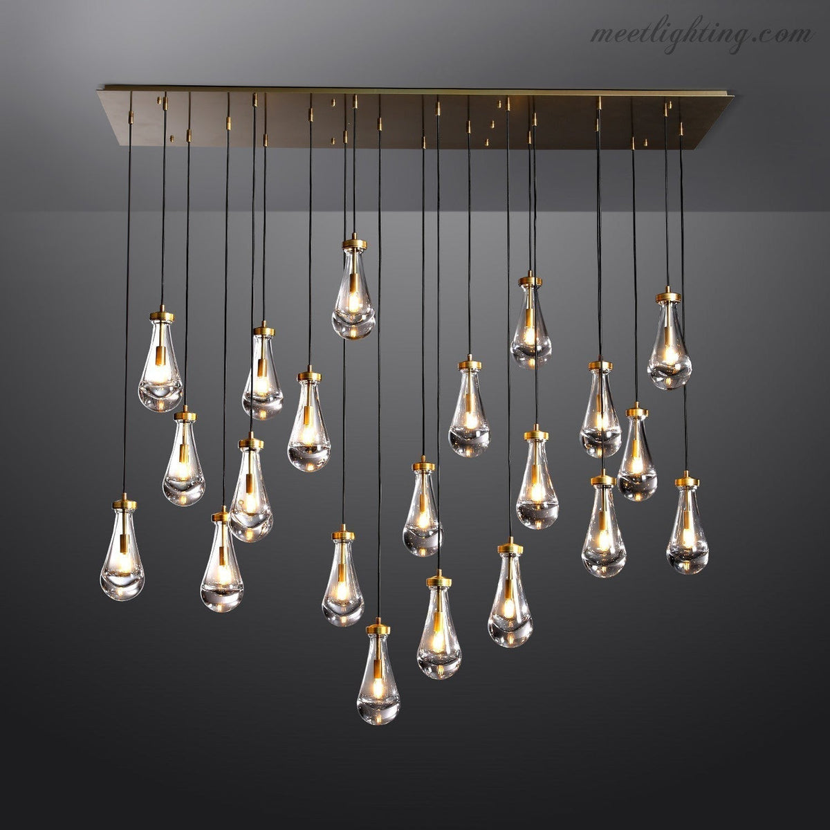 Linear Glass Teardrop Fixture Brass Nickel Black Finish LED Dining Room Bedroom Living Room Restaurant Hotel Ceiling Statement Light