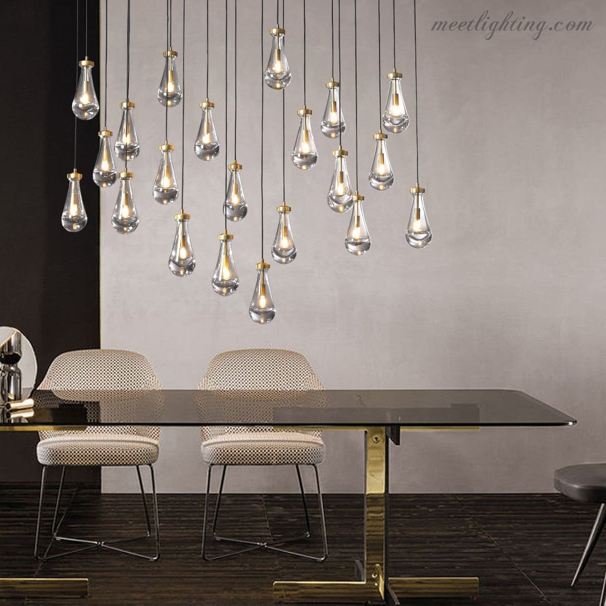 Linear Glass Teardrop Fixture Brass Nickel Black Finish LED Dining Room Bedroom Living Room Restaurant Hotel Ceiling Statement Light