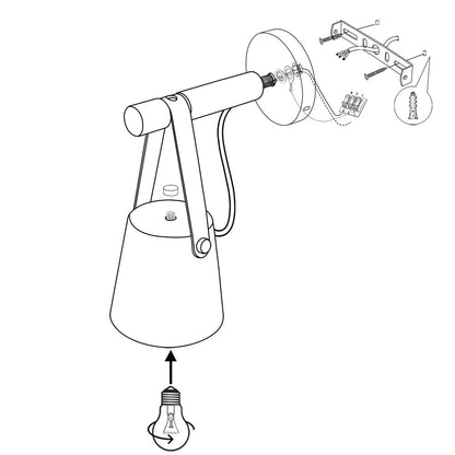 Industrial Sconce with Adjustable Cone Shade & Leather Strap for Bedroom Hallway Reading Task Lighting Wood Iron E27 Socket