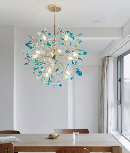Agate Branch Chandelier 23-Inch Gold Finish Multi-Arm Adjustable G4 Fixture for Dining Room Living Room Statement Lighting Multicolor Natura