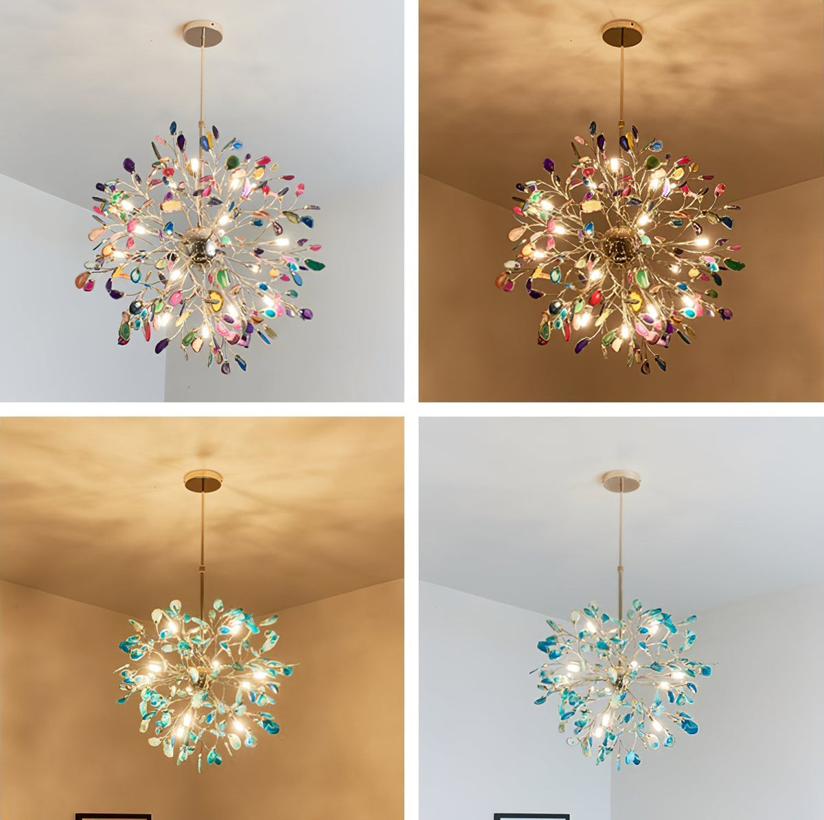 Agate Branch Chandelier 23-Inch Gold Finish Multi-Arm Adjustable G4 Fixture for Dining Room Living Room Statement Lighting Multicolor Natura
