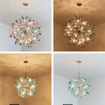 Agate Branch Chandelier 23-Inch Gold Finish Multi-Arm Adjustable G4 Fixture for Dining Room Living Room Statement Lighting Multicolor Natura