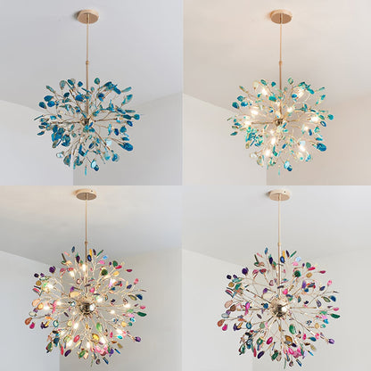 Agate Branch Chandelier 23-Inch Gold Finish Multi-Arm Adjustable G4 Fixture for Dining Room Living Room Statement Lighting Multicolor Natura