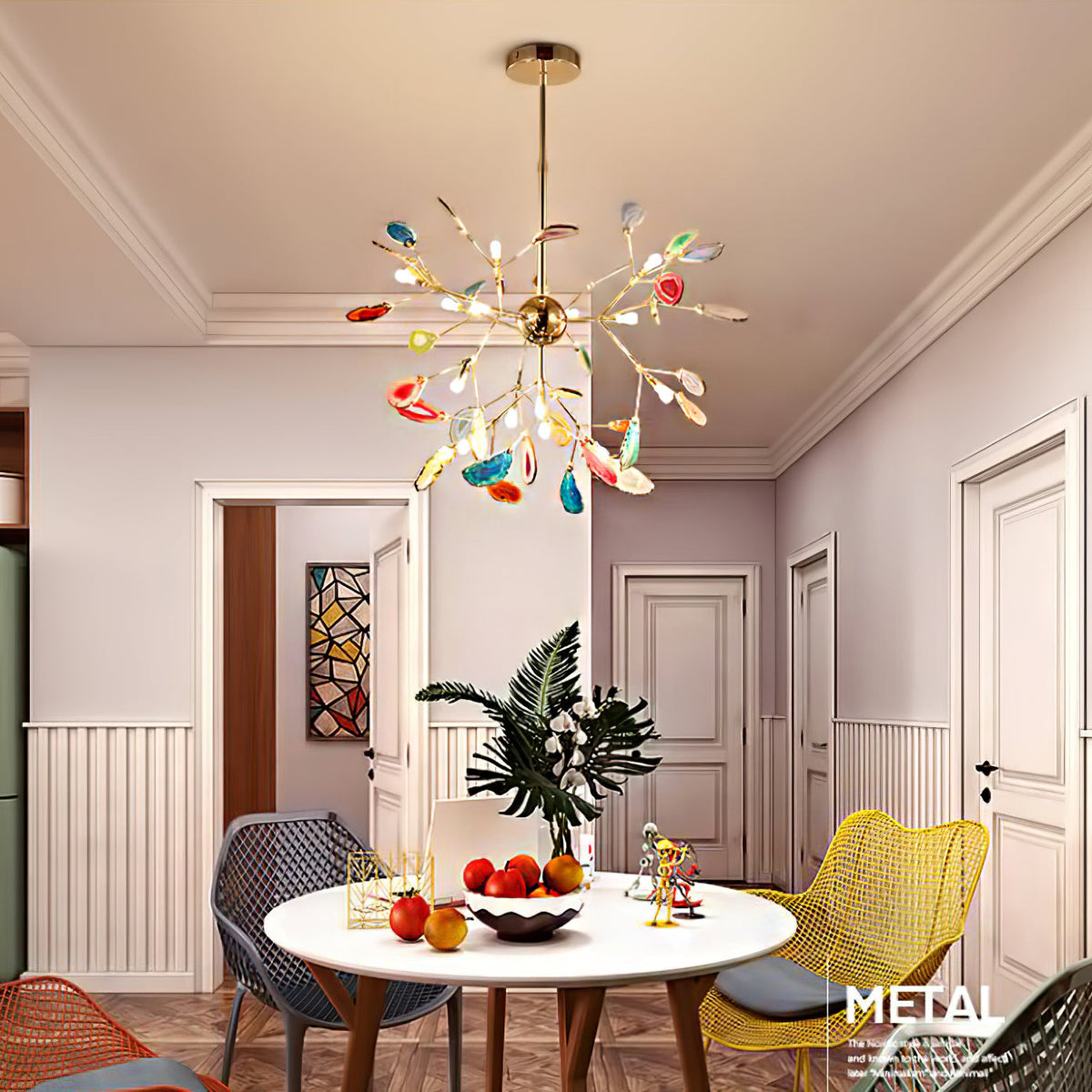 Agate Branch Chandelier 23-Inch Gold Finish Multi-Arm Adjustable G4 Fixture for Dining Room Living Room Statement Lighting Multicolor Natura