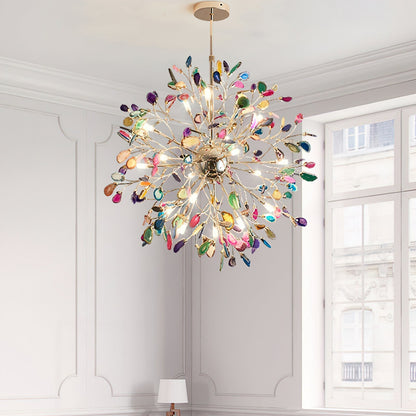 Agate Branch Chandelier 23-Inch Gold Finish Multi-Arm Adjustable G4 Fixture for Dining Room Living Room Statement Lighting Multicolor Natura