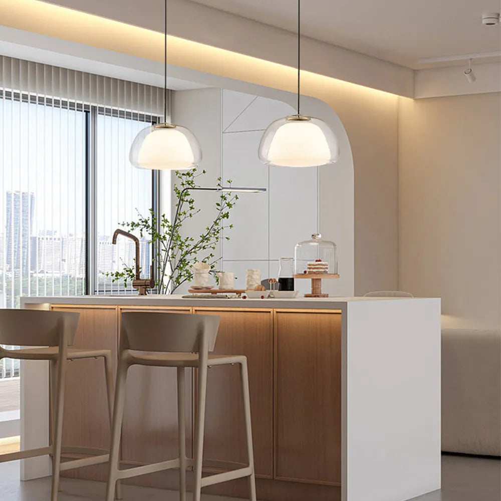 Suspension luminaire en verre texturé pour salle à manger et cuisine | Douille E27 | Abat-jour dôme ondulé | Deux tailles disponibles | Éclairage d'ambiance chaleureux pour
