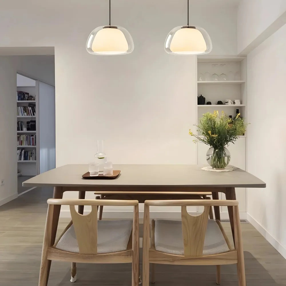 Suspension luminaire en verre texturé pour salle à manger et cuisine | Douille E27 | Abat-jour dôme ondulé | Deux tailles disponibles | Éclairage d'ambiance chaleureux pour