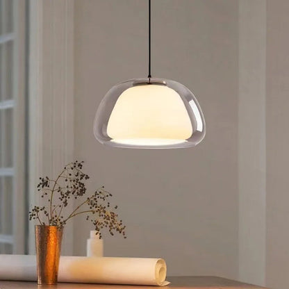 Suspension luminaire en verre texturé pour salle à manger et cuisine | Douille E27 | Abat-jour dôme ondulé | Deux tailles disponibles | Éclairage d'ambiance chaleureux pour