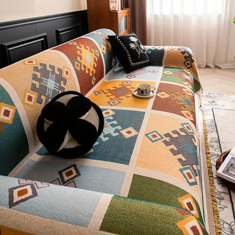 Grove Tribal Sofa Cover - Kilim Patchwork Throw, Anti-Slip Design