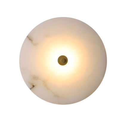 Round Alabaster Sconce LED Warm Glow Indoor Natural Stone Circle Fixture Iron Frame Bedroom Hallway Living Room Ambient Lighting 12.6 Inch