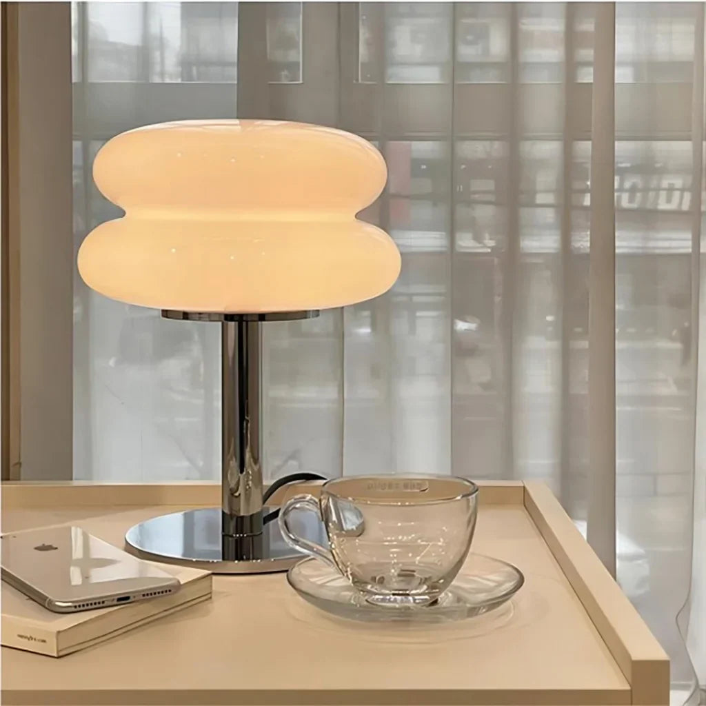 Frosted Glass Accent Lamp 10 Inch Sphere Bedside Light with Metal Base for Nightstand Reading Office Desktop Illumination
