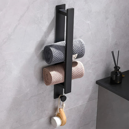 Modern Black Towel Rack with No-Drill Installation | Space-Saving Solution for Bathroom Organization