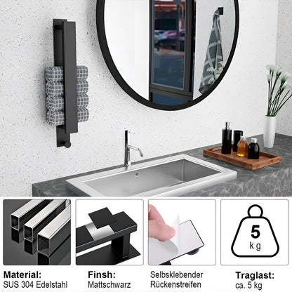 Modern Black Towel Rack with No-Drill Installation | Space-Saving Solution for Bathroom Organization