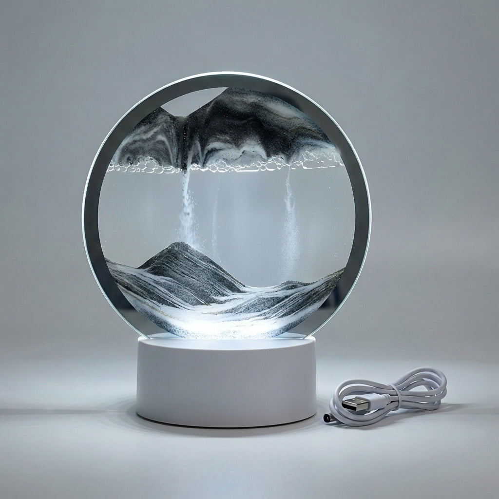 Moving Sand Picture Light 10 in x 8 in Glass Display 3W LED Accent Lamp Home Office Bedroom Nightstand Bookshelf Decor Tabletop Flowing Sand